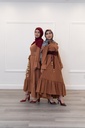 A wide brick-colored dress