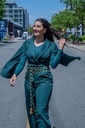 Elegant Green Jumpsuit with Cashmere Belt.