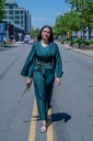 Elegant Green Jumpsuit with Cashmere Belt.