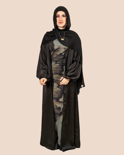 Open Front Black Abaya (Stain with Silk)
