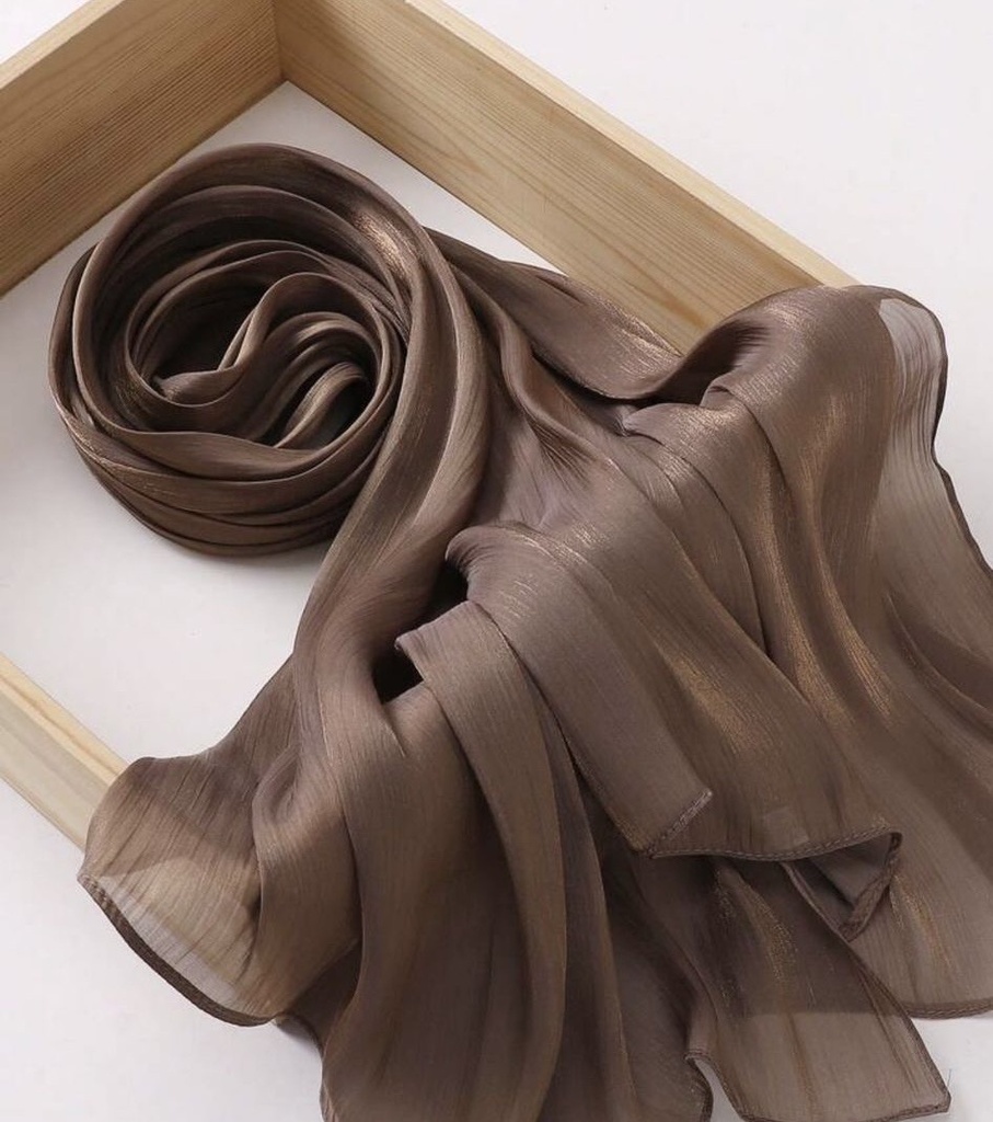 Coffee Brown  Sparkling Shimmering Silk Chiffon  Scarf