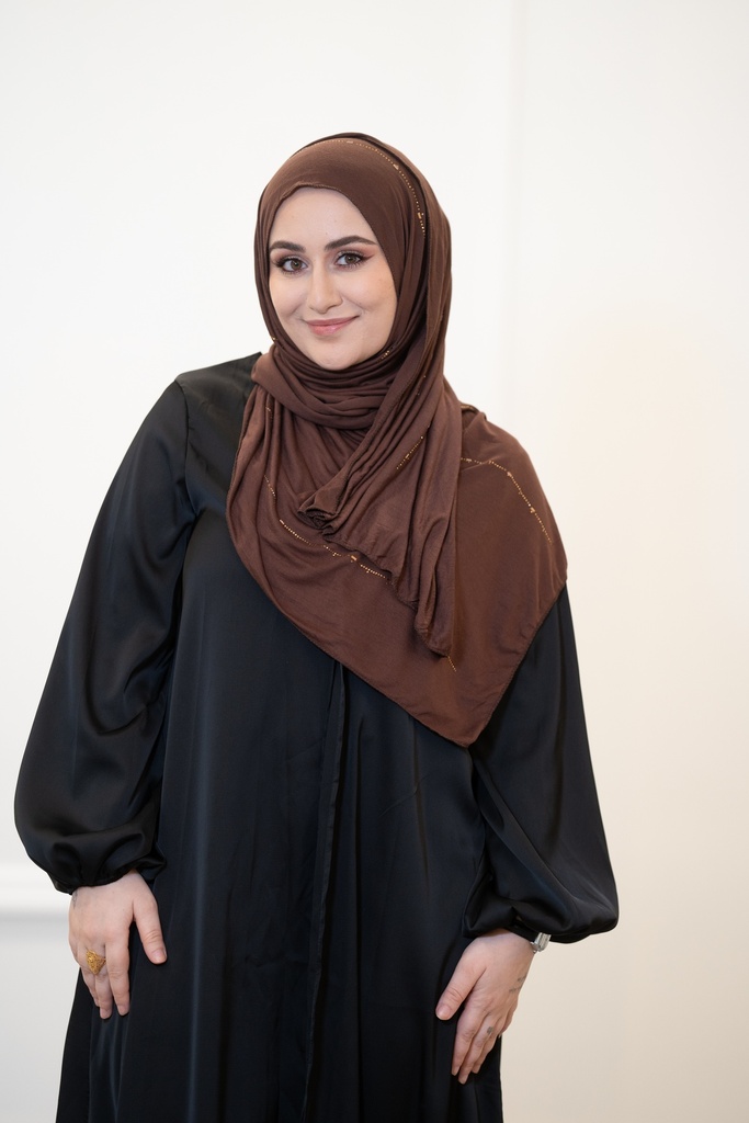 A Brown Cotton Hijab Scarf with Gold Touch 