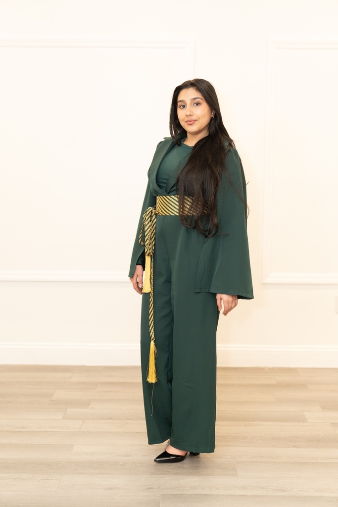 Elegant Green Jumpsuit with Cashmere Belt.